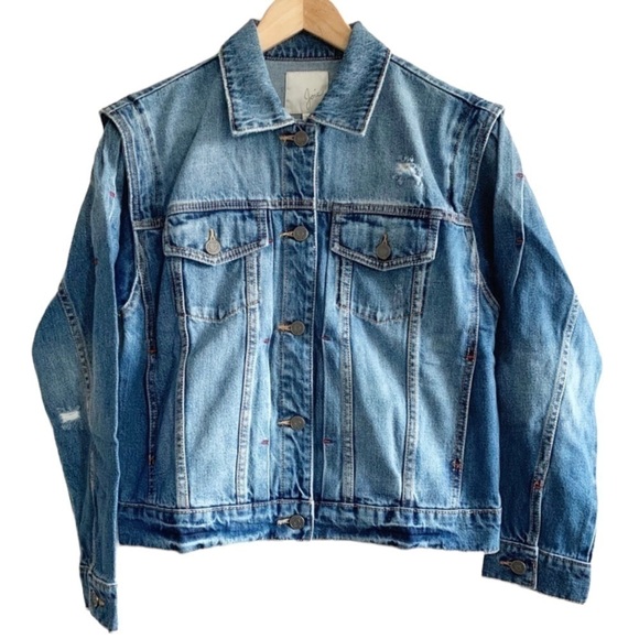 Joie NWT Distressed Trucker Jean Jacket Light Wash Denim Demanda Size S - Picture 5 of 9